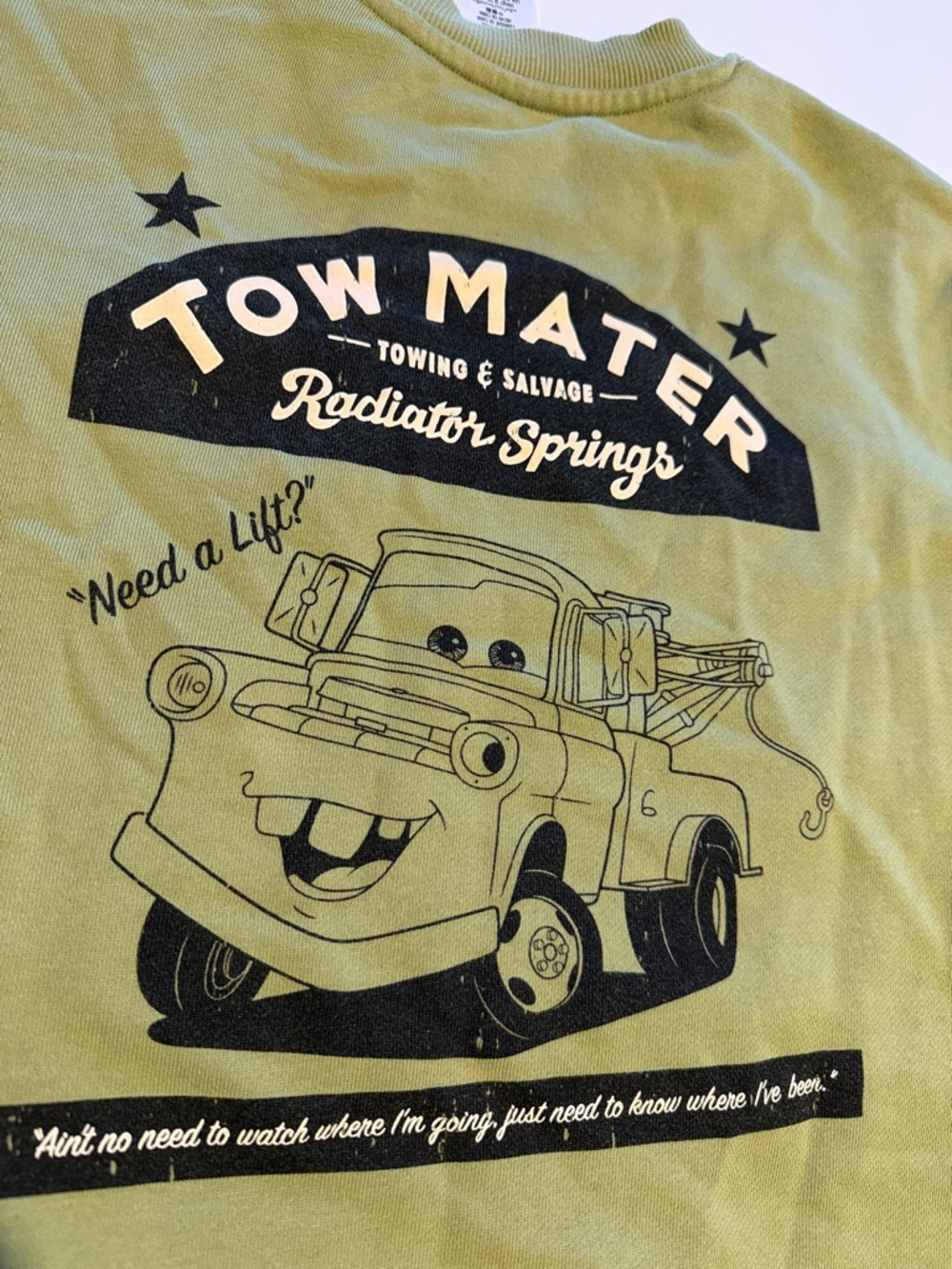 Disney Tow Mater Truck Olive Crewneck Sweatshirt